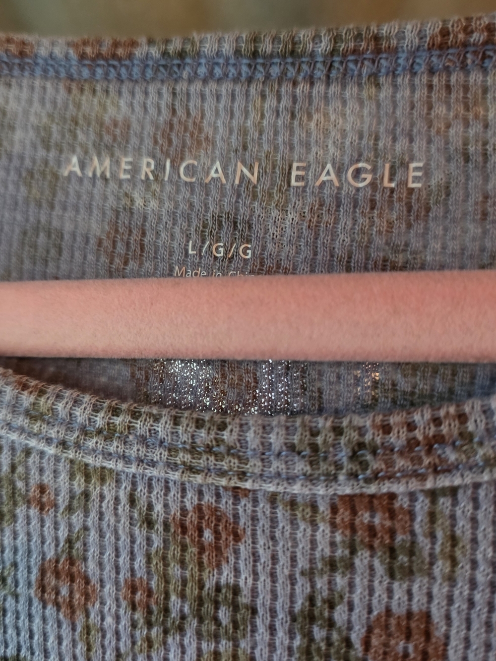 American Eagle Outfitters Blue Short Sleeve Ribbed Floral Tee - Picture 2 of 5